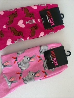 Hot Sox Kids Bright Pink Bunny & Dachshund Novelty Socks - 2 Pack